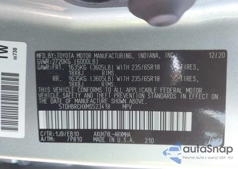 2021 Toyota Highlander Hybrid Xle from USA, damaged, VIN 5TDHBRCHXMS523418